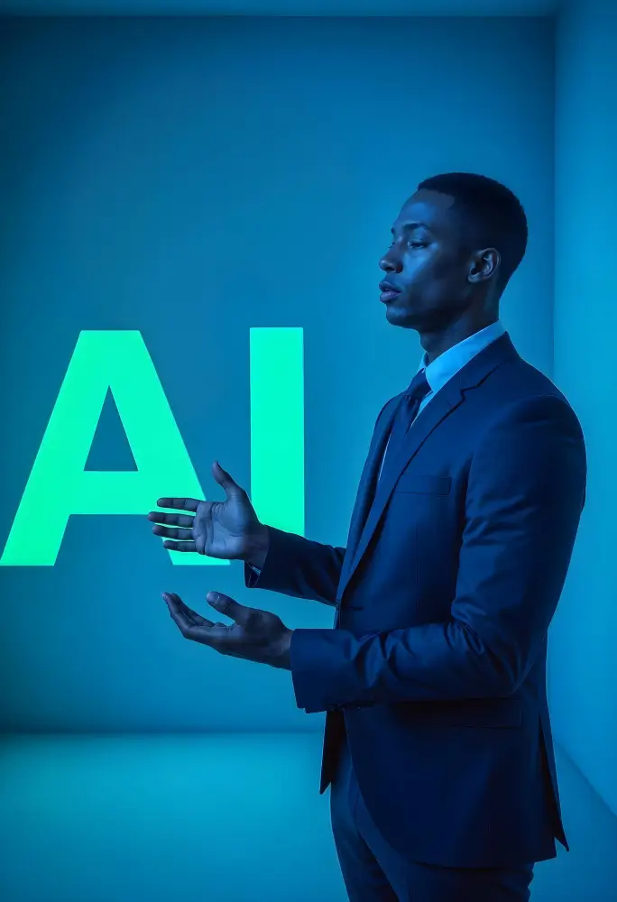 Engineer using tablet with AI brain interface in data center